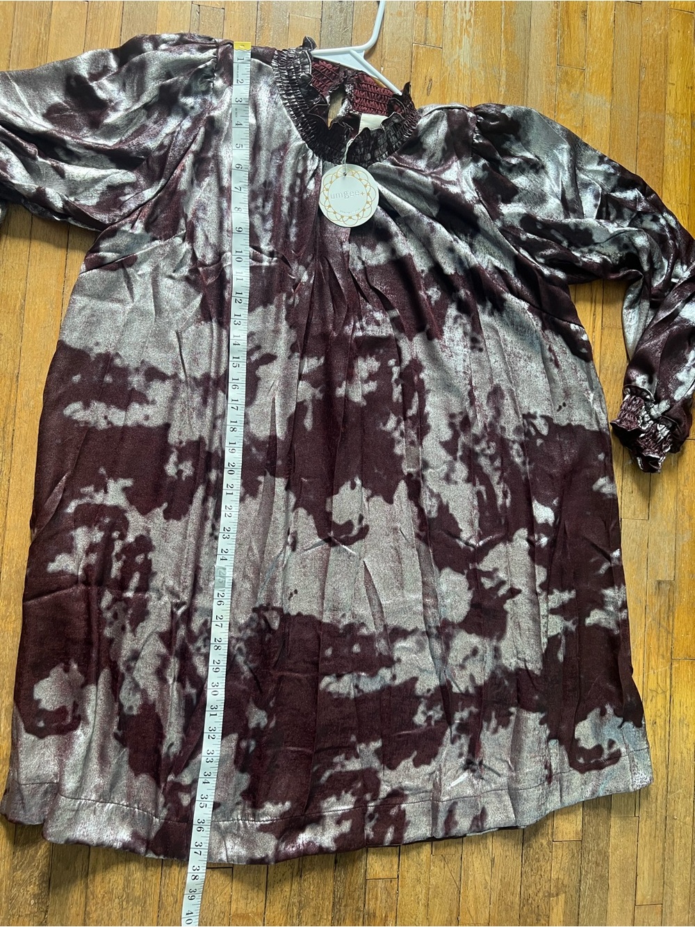 Umgee Maroon and Silver Tie-Dye Smocked Neck Tunic - Picture 8 of 11